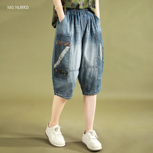 Quần baggy lửng denim lưng thun chần chữ Z - NU8903