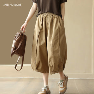 Quần baggy lửng lưng thun ống rộng gân nổi - NU10008