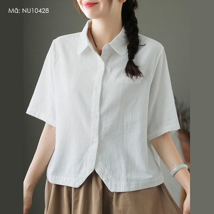 Áo sơ mi ngắn tay cổ đức vạt xẻ V - NU10428