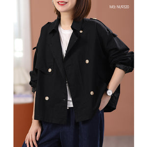 Áo khoác retro dài tay cổ vest kiểu hai hàng khuy - NU9320