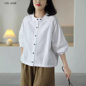Áo sơ mi dài tay cổ đứng hai khuy - A068