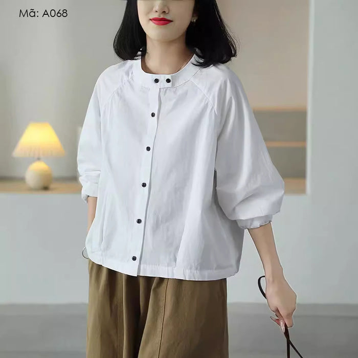 Áo sơ mi dài tay cổ đứng hai khuy - A068