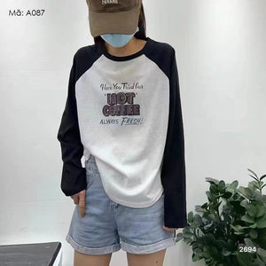 Áo T-shirt dài tay cổ tròn hot caffee - A087
