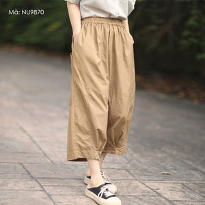 Quần baggy lửng lưng thun ống rộng xếp ly hai túi sau chéo - NU9870