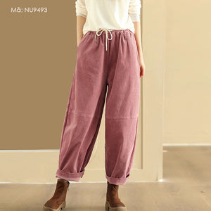 Quần baggy nhung tăm lưng thun dây rút ống côn - NU9492