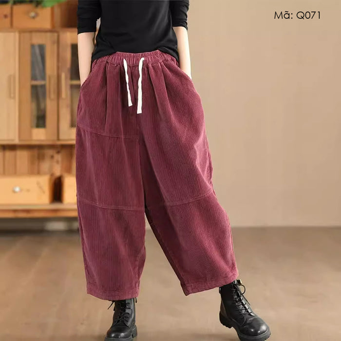 Quần baggy nhung tăm lưng thun dây rút ống rộng - Q071