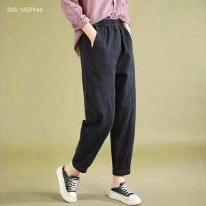 Quần baggy denim lưng thun ống côn hai túi sau - NU9946