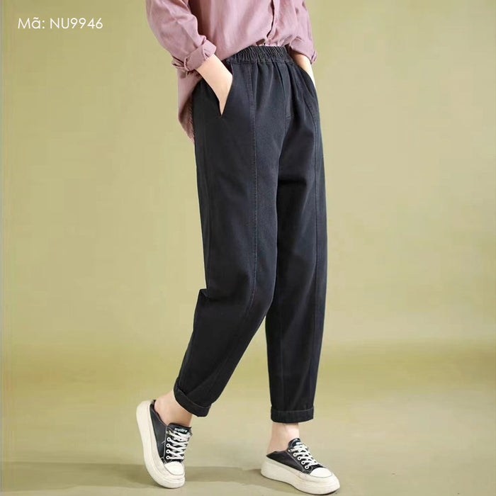 Quần baggy denim lưng thun ống côn hai túi sau - NU9946