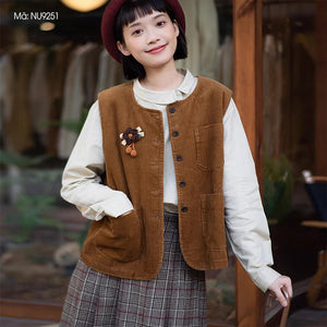 Áo khoác nhung gile sát nách cổ tròn túi vuông đai sau - NU9251