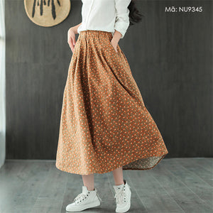 Chân váy chữ A retro lưng thun in hoa liti - NU9345