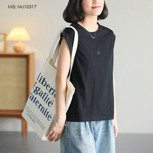 Áo T-shirt sát nách cổ tròn thêu chữ M - NU10317