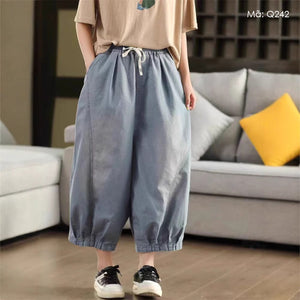 Quần baggy denim lửng lưng thun dây rút hai túi sau - Q242