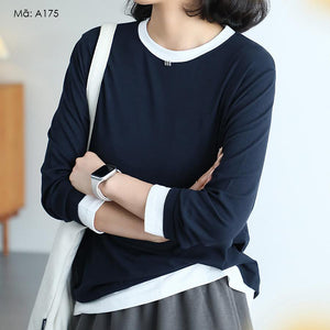 Áo T-shirt dài tay cổ tròn kiểu hai lớp - A175