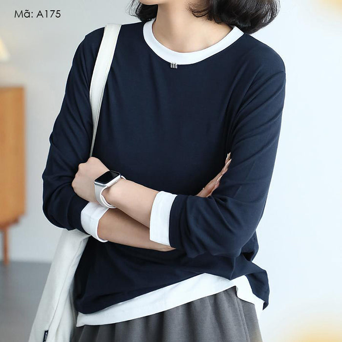 Áo T-shirt dài tay cổ tròn kiểu hai lớp - A175