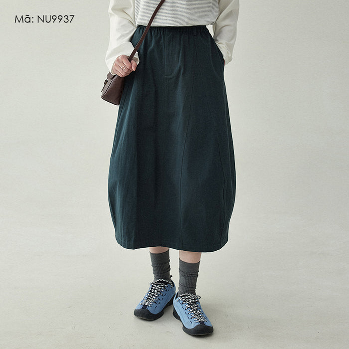 Chân váy retro lưng thun một khuy phong cách nhật - NU9937