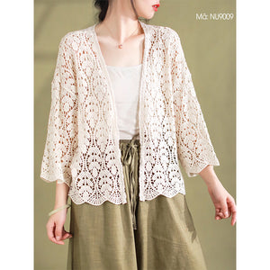 Áo khoác cardigan dệt kim dài tay thêu ren những chiếc lá - NU9009