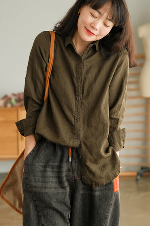Áo sơ mi linen dài tay cổ đức một màu - NU8690