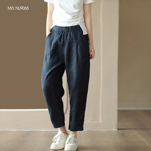 Quần baggy linen lưng thun hai túi chéo khuy cài - NU9065
