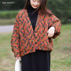 Áo khoác retro dài tay cổ V hoa văn đuôi công - NU9391