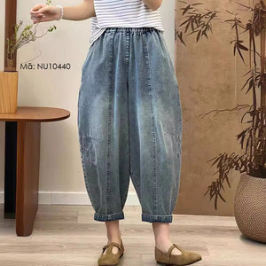 Quần baggy denim lưng thun ống côn hai túi sau lớn - NU10440
