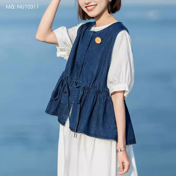 Áo khoác gile denim sát nách khuy tròn - NU10311