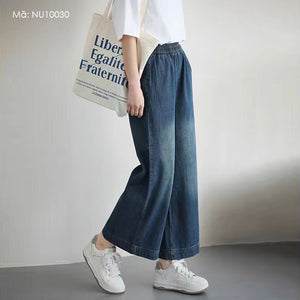 Quần baggy denim lưng thun ống rộng bạc gối hai túi chéo - NU10030