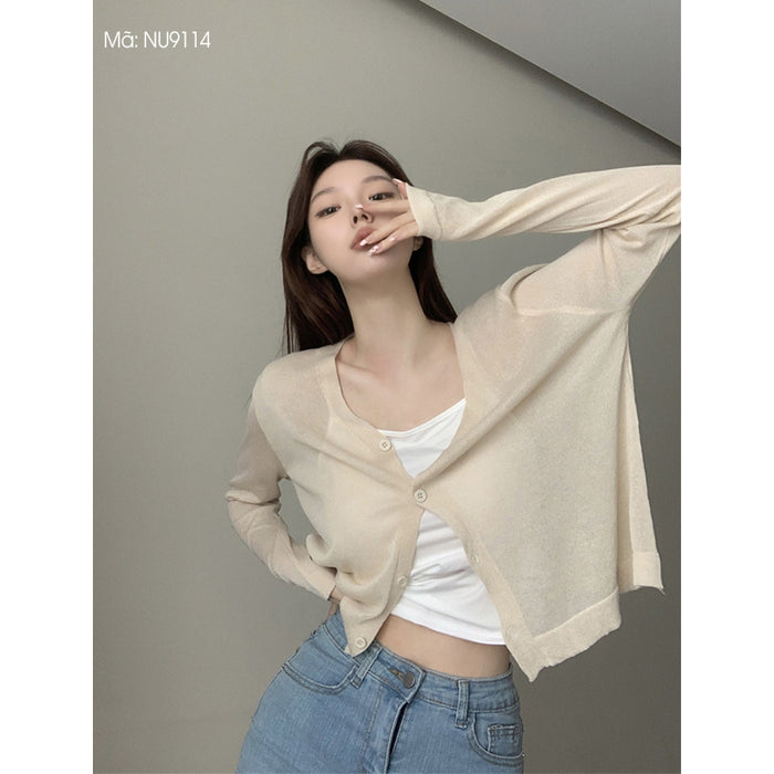 Áo khoác cardigan len dệt kim dài tay cổ V bốn khuy - NU9114