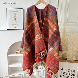 Áo khoác len cardigan kiểu khăn choàng hoa văn retro - NU9453