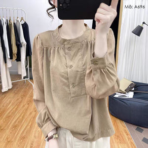 Áo sơ mi linen dài tay bồng cổ đứng  - A696