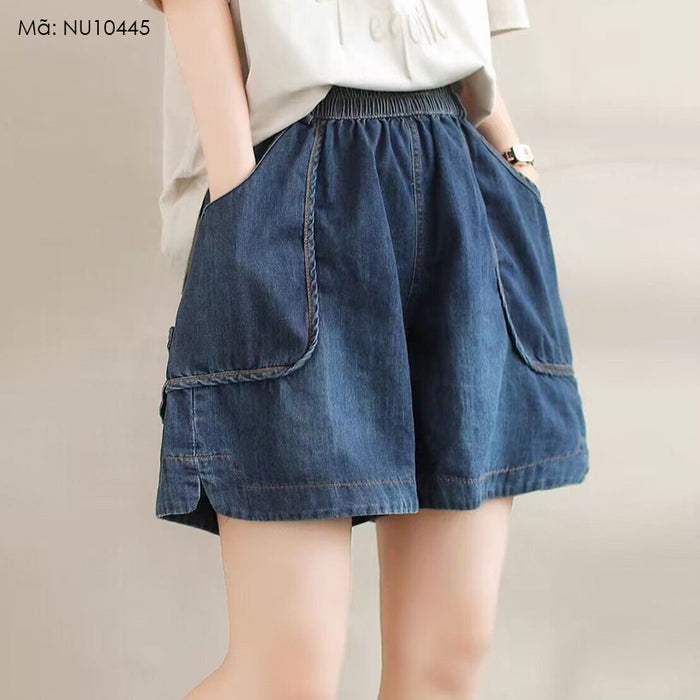 Quần sooc denim lưng thun túi bo tròn đính khuy - NU10445