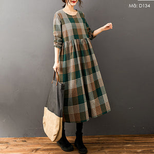 Đầm liền kẻ caro - D134