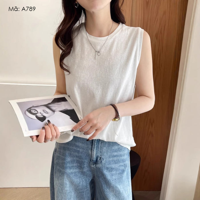 Áo T-shirt sát nách cổ tròn đơn sắc - A789
