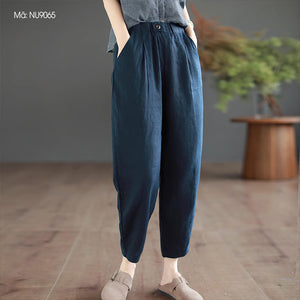 Quần baggy linen lưng thun hai túi chéo khuy cài - NU9065