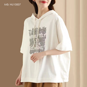 Áo hoodies ngắn tay in chữ trước ngực - NU10006