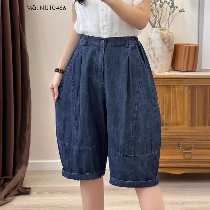 Quần sooc denim lưng thun khuy cài đan mắt cáo - NU10466
