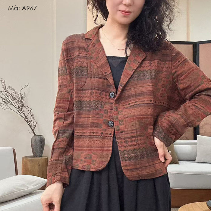 Áo khoác balze dài tay hoa văn retro - A967