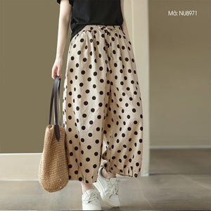 Quần baggy linen lưng thun ống xếp ly chấm bi - NU8971