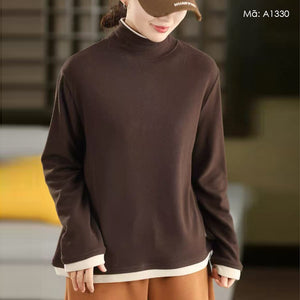 Áo T-shirt dài tay cổ lọ đơn sắc - A1330