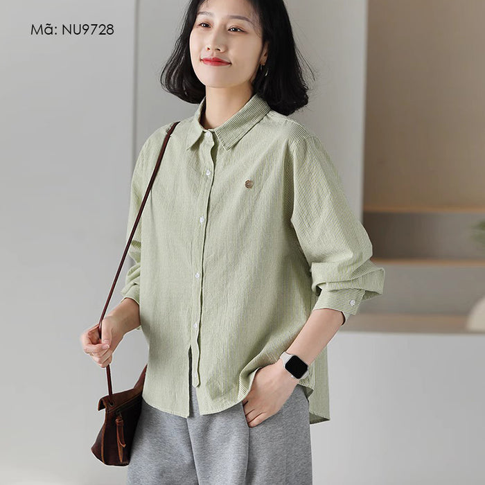 Áo sơ mi linen dài tay cổ đức kẻ sọc form dài - NU9728