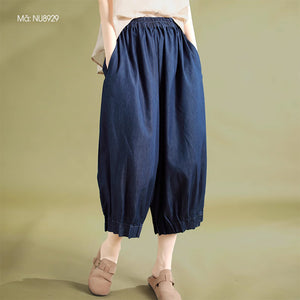 Quần baggy denim lưng thun ống rộng xếp ly - NU8929