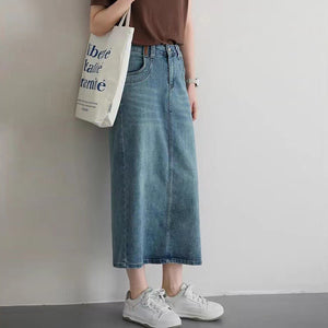 Chân váy denim lưng cao khuy cài xẻ tà sau - NU9932