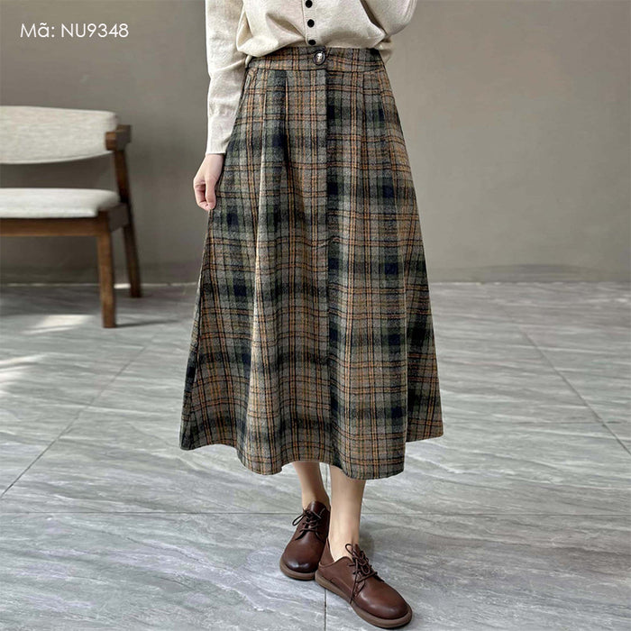 Chân váy len dạ retro kẻ sọc caro - NU9348
