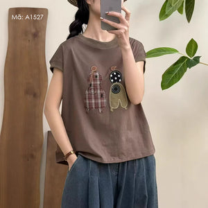 Áo T-shirt sát nách thêu họa tiết retro - A1527
