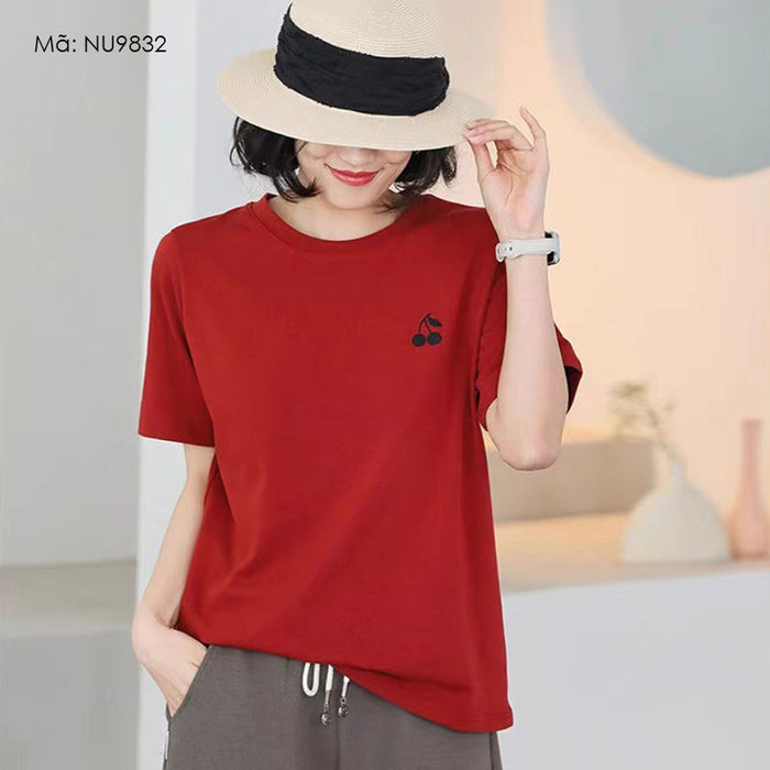 Áo T-shirt ngắn tay cổ tròn thêu quả cherry - NU9832