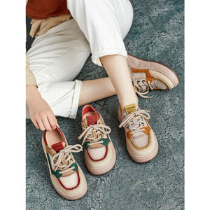 Giày da Forrest Gump cột dây mũi tròn phối màu - G083