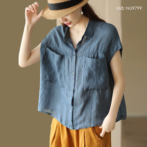Áo sơ mi linen sát nách cổ đức hai túi vuông lớn - NU9799