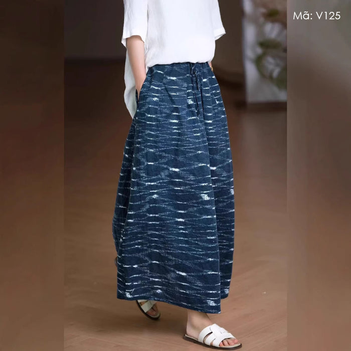 Chân váy lưng thun dây rút in màu loang - V125
