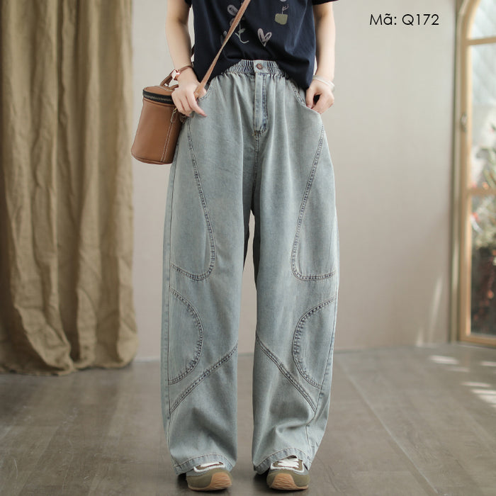 Quần baggy denim lưng thun khuy cài ống đứng - Q172