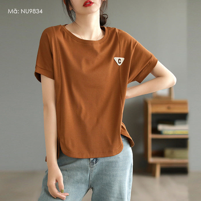 Áo T-shirt ngắn tay cổ tròn đính C - NU9834