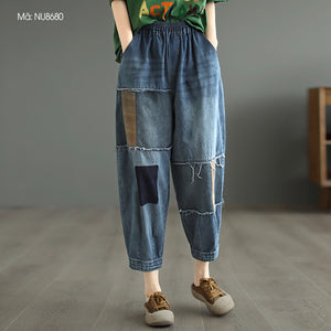 Quần baggy denim lưng ống côn chắp vá đối xứng - NU8680